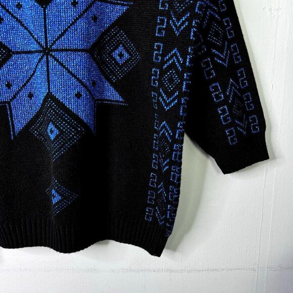 Vintage 80's Ellen-D Kollection Metallic Blue Snowflake Sweater Women's Size L - Picture 6 of 10